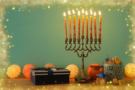 image of jewish holiday Hanukkah background with menorah (traditional candelabra).
