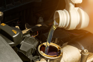 engine oil. pouring motor oil into the engine
