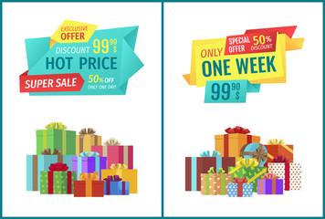 Special offer vector banner with pile of boxes