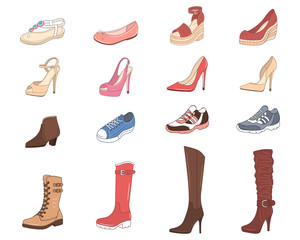 Women shoes collection, vector illustration.