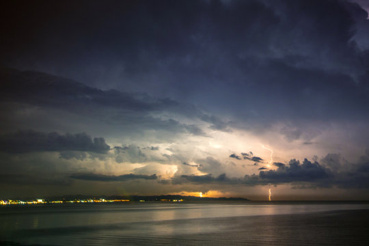 Thunder storm, Lightning  over the sea