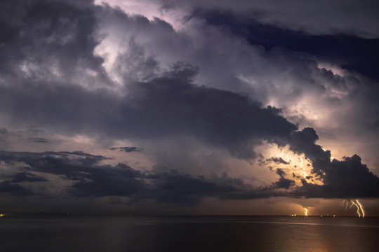 Thunder storm, Lightning  over the sea