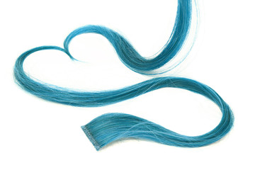 a strand of blue hair in the shape of a heart on a white background, isolated