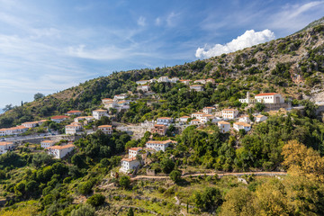 Fototapeta na wymiar An old city in the mountains of Albania. Top view