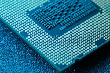 Close-up of CPU Chip Processor. Selective Focus
