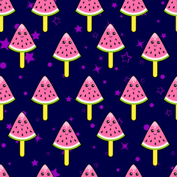 Abstract seamless ice cream pattern. Creative vector kids background with ice cream, cute eyes, cactus, stars, rainbow. Funny kids pattern for textile and fabric. Fashion ice cream pattern style.