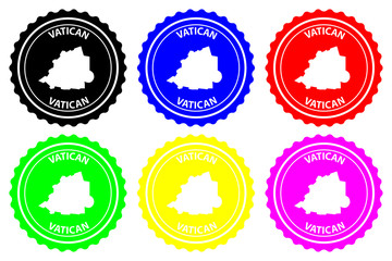 Vatican - rubber stamp - vector, Vatican City map pattern - sticker - black, blue, green, yellow, purple and red