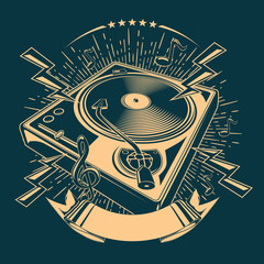 Funky turntable music emblem