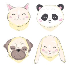 Pets face, dog, cat, and rabbit