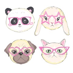Pets face, dog, cat, and rabbit