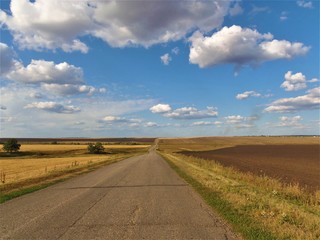 Fototapeta na wymiar Russia, Ryazan region, asphalt road across the field