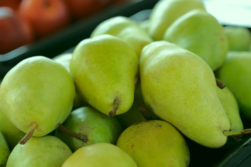 Green pears. Background. Cropped shot. The concept of proper nutrition.