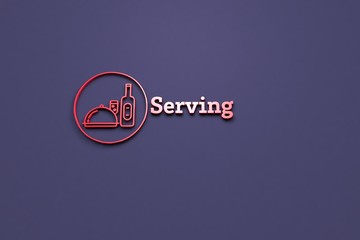 3D illustration of Serving, red color and red text with violet background.