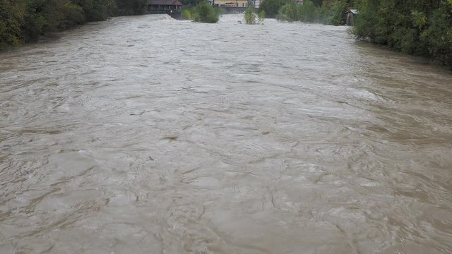 The Serio river swollen after heavy rains. Province of Bergamo, northern Italy