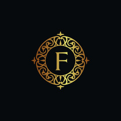 Vintage old style logo icon golden. Royal hotel, Premium boutique, Fashion logo, restaurant logo, VIP logo. Letter F logo, Premium quality logo. 