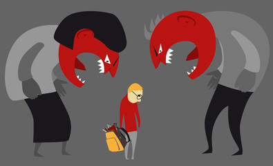 Abusive parents yelling at a child, EPS 8 vector illustration - obrazy, fototapety, plakaty