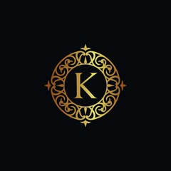 Vintage old style logo icon golden. Royal hotel, Premium boutique, Fashion logo, restaurant logo, VIP logo. Letter K logo, Premium quality logo. 