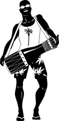 Young man playing bata or bongo drum, EPS 8 vector silhouette, no white objects