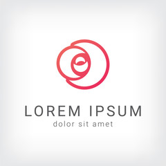 orange pink rose circle vector logo design template, minimal curve flower icon, floral abstract sign, vector illustration