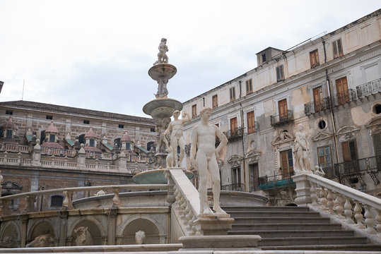 Palermo, Italy - September 07, 2018 : View of Praetorian Fountain