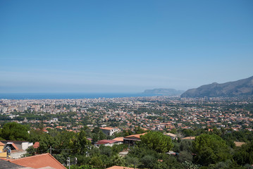 Fototapeta na wymiar Palermo, Italy - September 11, 2018 : View of Palermo from Monreale
