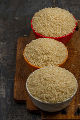 indian basmati rice isolated on texture background.