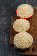indian basmati rice isolated on texture background.