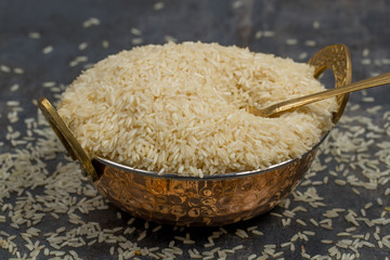 indian basmati rice isolated on texture background.