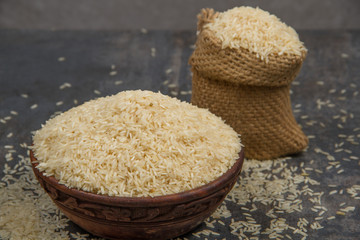 indian basmati rice isolated on texture background.