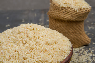 indian basmati rice isolated on texture background.