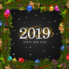 New Years 2019. Happy New Year greeting card. 2019 Happy New Year background.