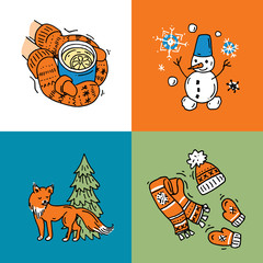 Beautiful hand drawn vector illustration winter sport. Skiing an