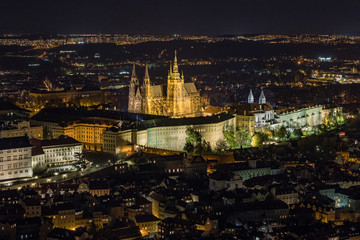 Scenic summer evening panorama of the Old Town architecture and St.Vitus Cathedral in Prague, Czech Republic