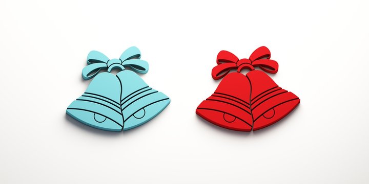 Blue Red Christmas Bells. 3D Render Illustration