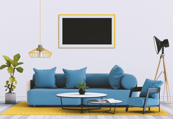 mock up poster frame interior living room background, 3D render