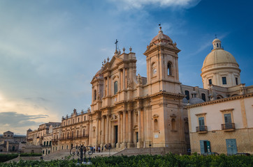 Fototapeta na wymiar Historic centre of Noto, Sicily - Noto Cathedral - Minor Basilica of St. Nicholas of Myra. The UNESCO World Heritage in Sicily, Italy