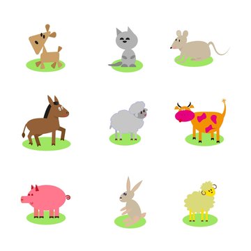 Pets. Animals. Agriculture. Flat pictures. Vector set.