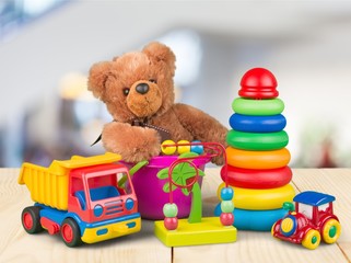 Toys collection isolated on light background