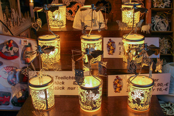Colorful Christmas decorations at christmas market in Germany