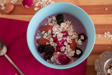 Breakfast with granola and fresh fruits