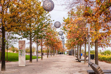 LONDON -  23 October,  2018. Queen Elizabeth Olympic Park in Autumn , legacy of the Olympic at Stratford, London, UK. © Abdul