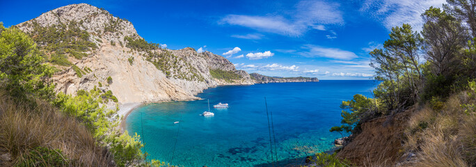 Fototapeta premium Panoramic picture of lovely Platja des Coll Baix on Mallorca island
