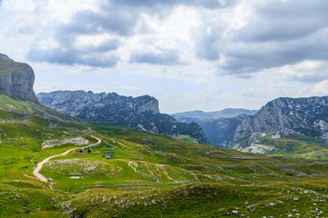 Panoramic view in Durmitor, Montenegro. Mountain road.