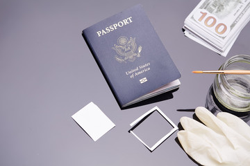 Passport of United States of American. Traveling passport.  closeup of an american passport and...