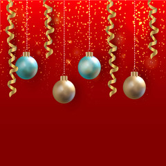 Christmas vector beautiful background. Sparkling background with Christmas tree and a garland. Christmas balls and ribbons.