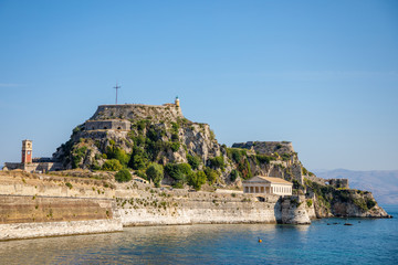 Fototapeta na wymiar Old Venetian fortress and Hellenic temple at Corfu, Ionian Islands in Greece