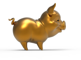 The Golden pig  isolated on the white background