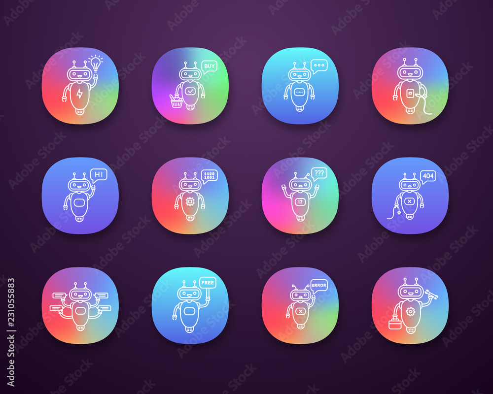 Poster chatbots app icons set