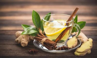 Acrylic prints Tea Healthy ginger tea with lemon
