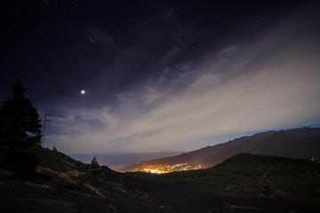 Night on hill on la palma with long exposure